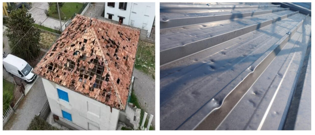 Danni sui tetti dovuti alla grandine